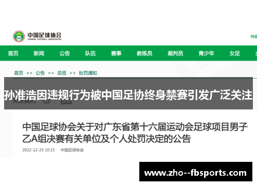 孙准浩因违规行为被中国足协终身禁赛引发广泛关注